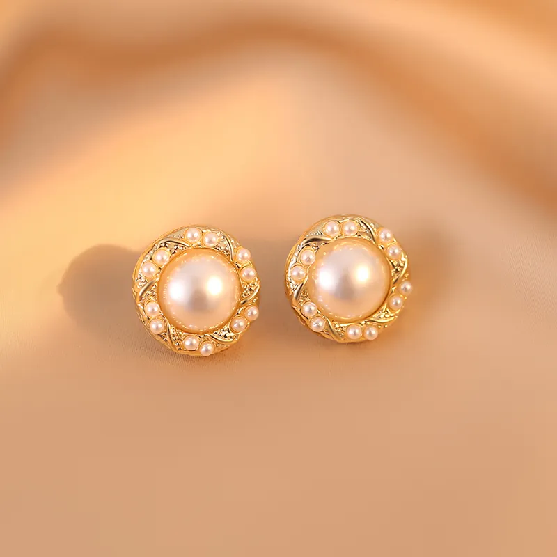 WAW Faux Pearl Gold Plated Copper Stud Earrings Women's-6