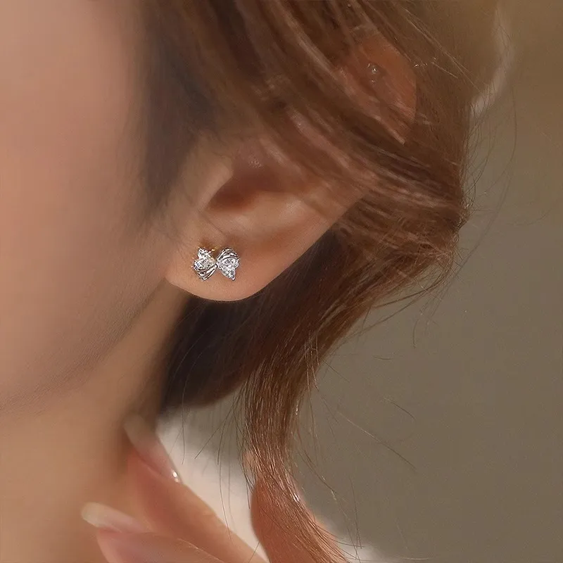 WAW S999 Sterling Silver Stud With Zircon Stud Earrings Women's-2