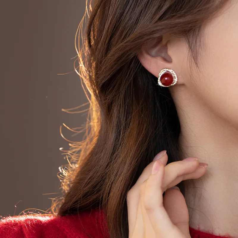 WAW Gold Plated Copper Zircon Glass Earrings Women's-3