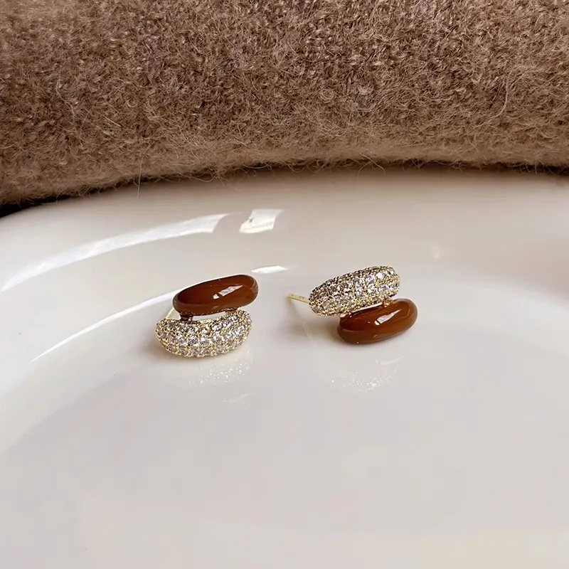 WAW Gold Plated Copper Zircon Drip Glaze Earrings Women's-4