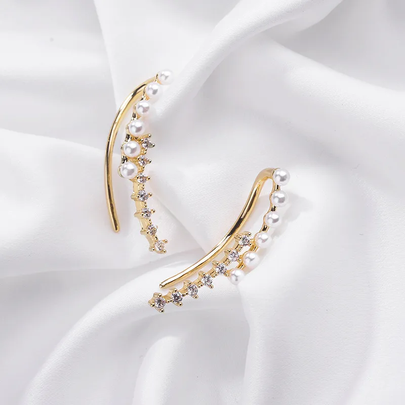 WAW Faux Pearl Gold Plated Copper Stud Earrings Women's-1