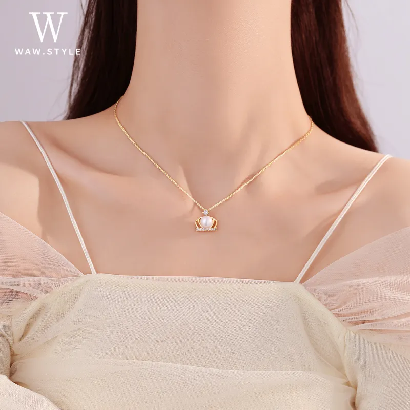 WAW Gold Plated Copper Faux Pearl Necklaces Women's-3