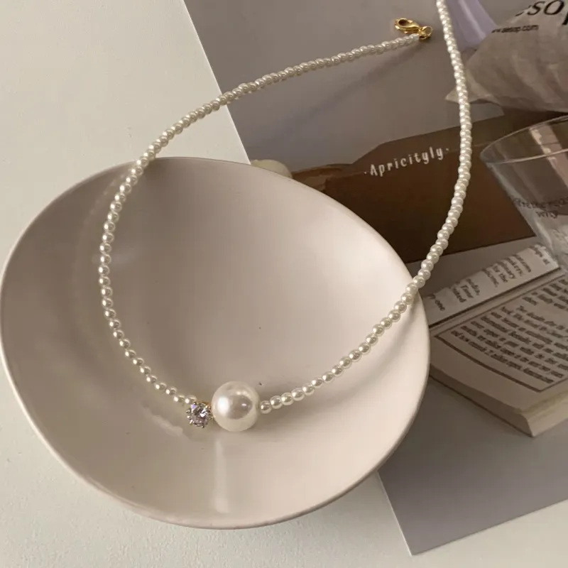WAW Zircon, Faux Pearl, Gold Plated Copper Necklaces Women's-2