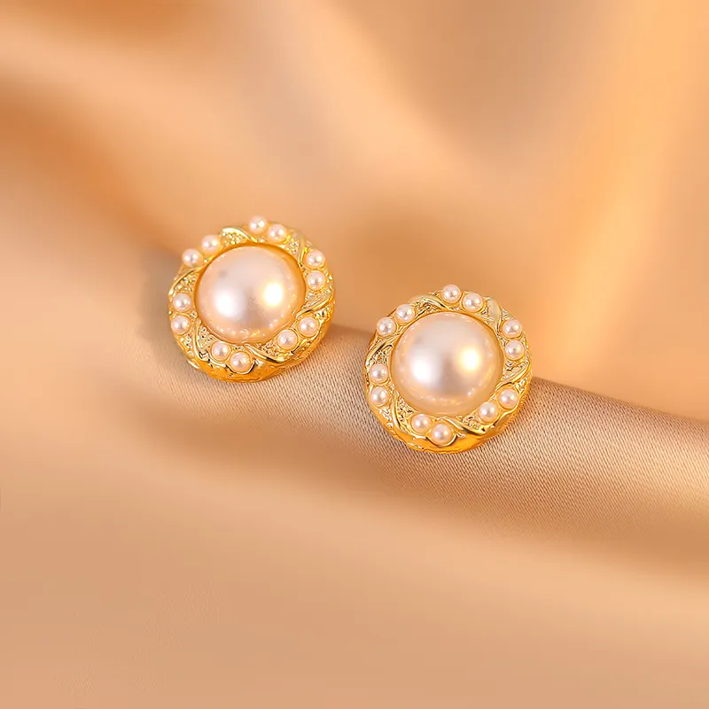 WAW Faux Pearl Gold Plated Copper Stud Earrings Women's-4