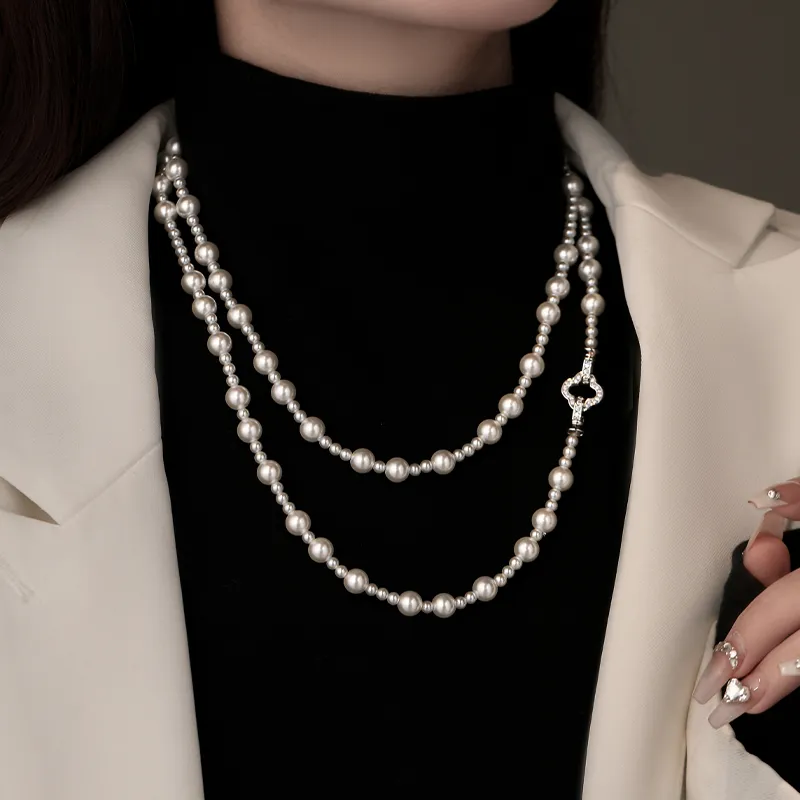 WAW Gold Plated Copper Zircon Faux Pearl Necklaces Women's-1