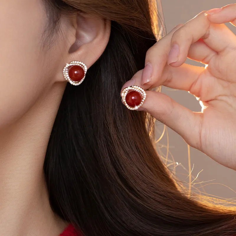 WAW Gold Plated Copper Zircon Glass Earrings Women's-1