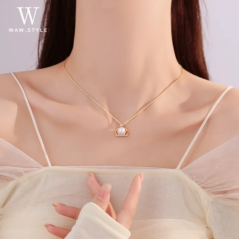 WAW Gold Plated Copper Faux Pearl Necklaces Women's-5