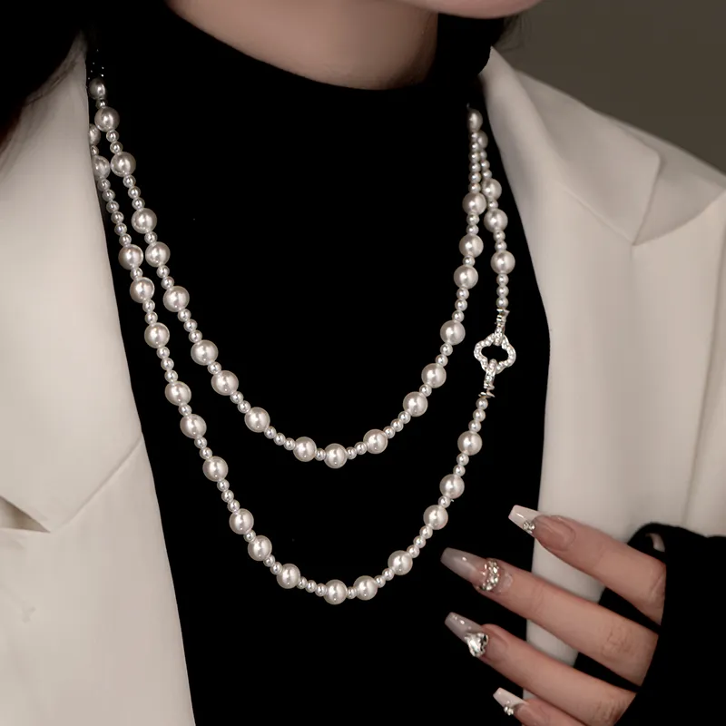 WAW Gold Plated Copper Zircon Faux Pearl Necklaces Women's-3