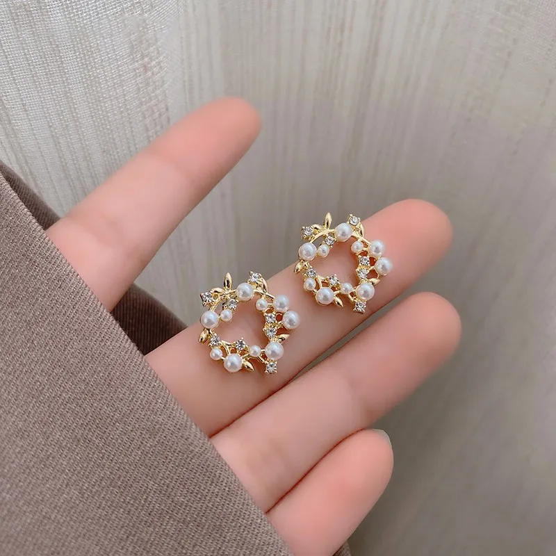 WAW Faux Pearl, Gold Plated Copper Stud Earrings Women's-1