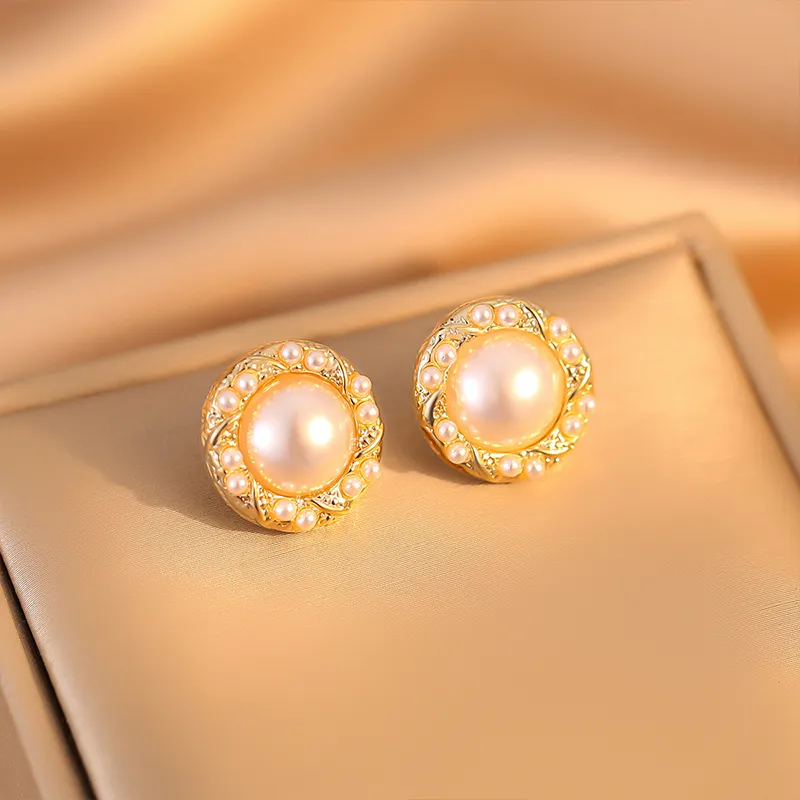 WAW Faux Pearl Gold Plated Copper Stud Earrings Women's-2