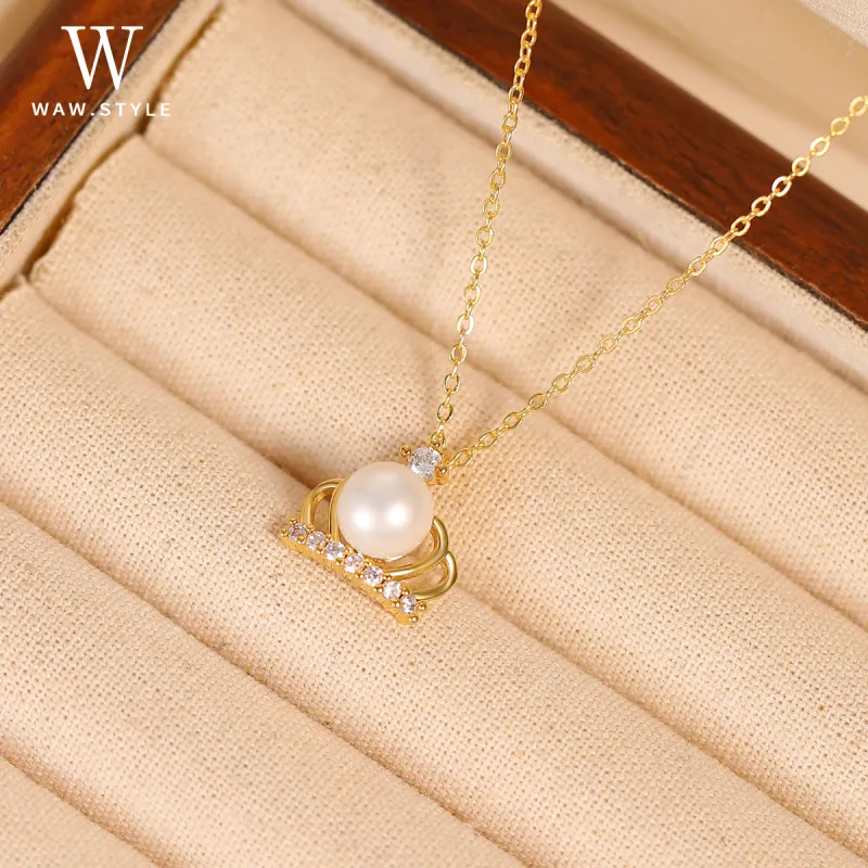 WAW Gold Plated Copper Faux Pearl Necklaces Women's-2