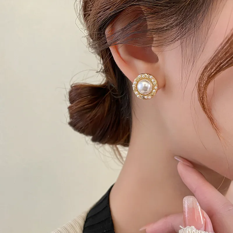 WAW Faux Pearl Gold Plated Copper Stud Earrings Women's-1