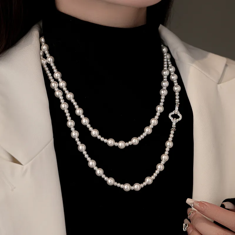 WAW Gold Plated Copper Zircon Faux Pearl Necklaces Women's-2