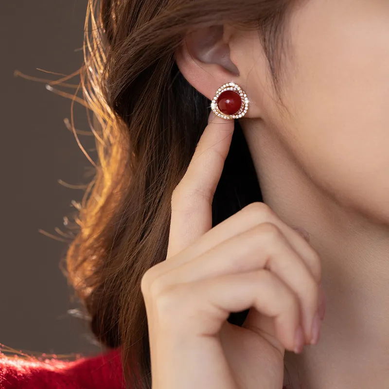 WAW Gold Plated Copper Zircon Glass Earrings Women's-4