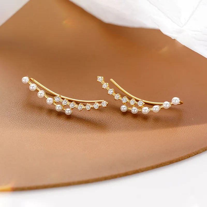WAW Faux Pearl Gold Plated Copper Stud Earrings Women's-6