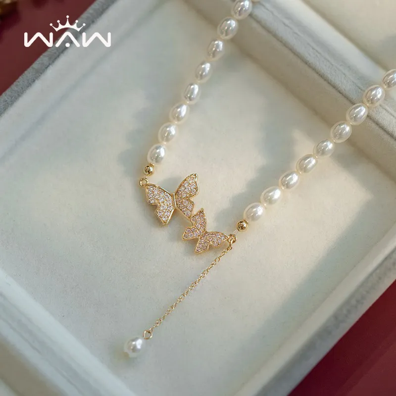 WAW Gold Plated Copper Freshwater Pearl Necklaces Women's-3