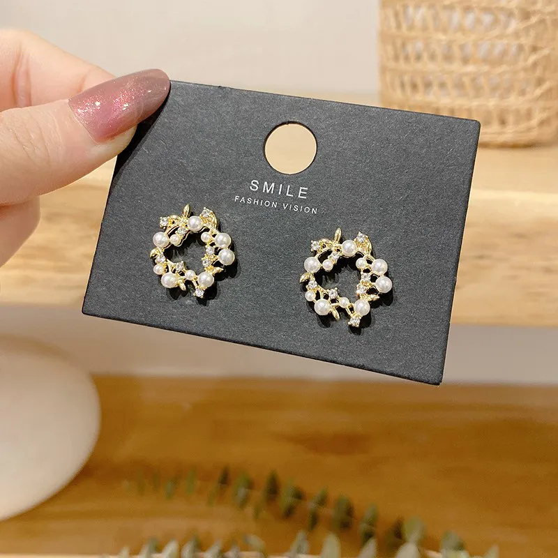 WAW Faux Pearl, Gold Plated Copper Stud Earrings Women's-5