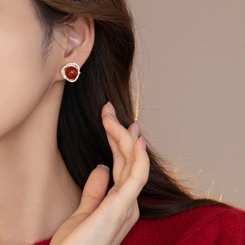 WAW Gold Plated Copper Zircon Glass Earrings Women's-2