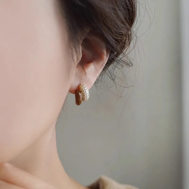 WAW Gold Plated Copper Zircon Drip Glaze Earrings Women's-9