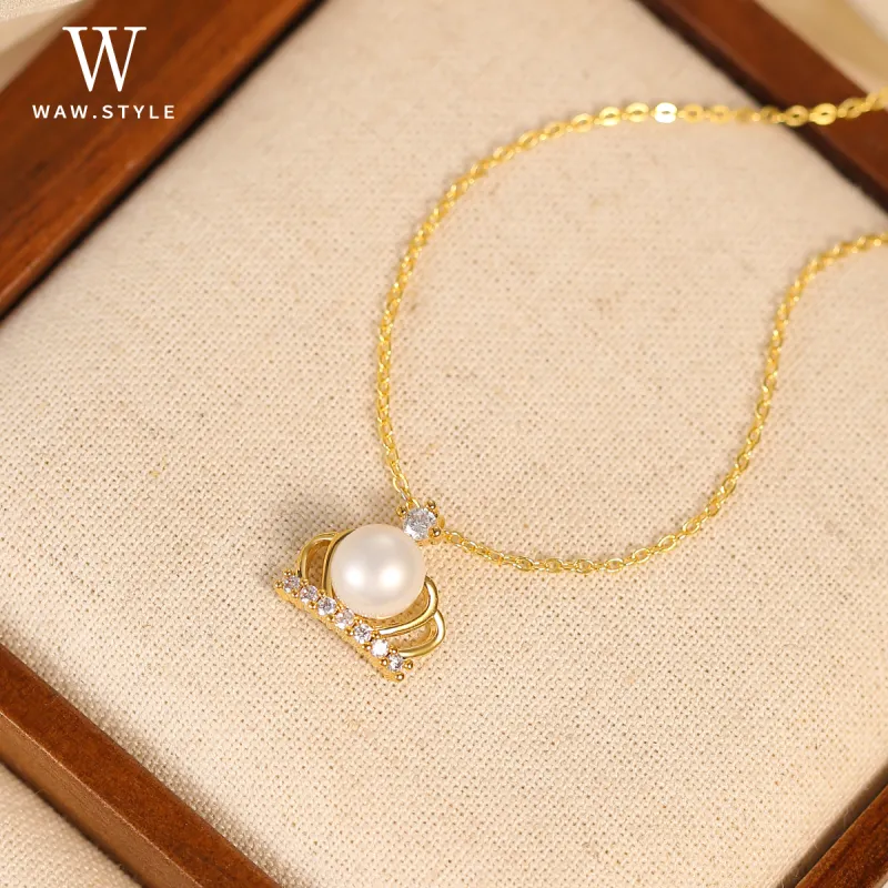 WAW Gold Plated Copper Faux Pearl Necklaces Women's-6