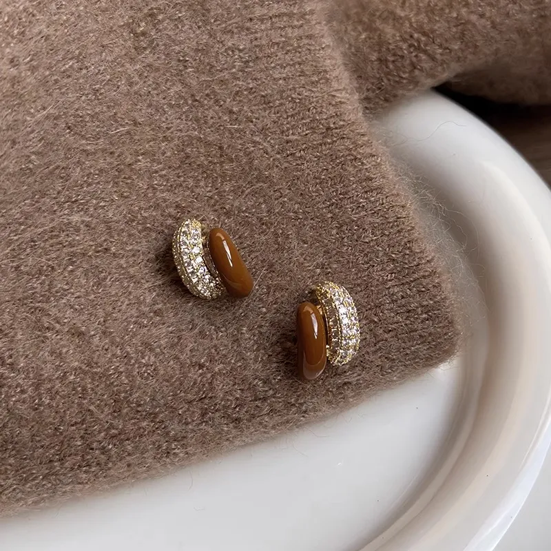 WAW Gold Plated Copper Zircon Drip Glaze Earrings Women's-8