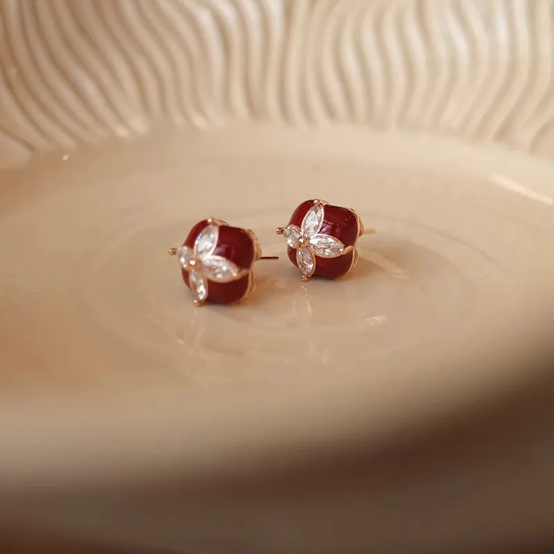 WAW Gold Plated Copper, Drip Glaze, Zircon Stud Earrings Women's-5