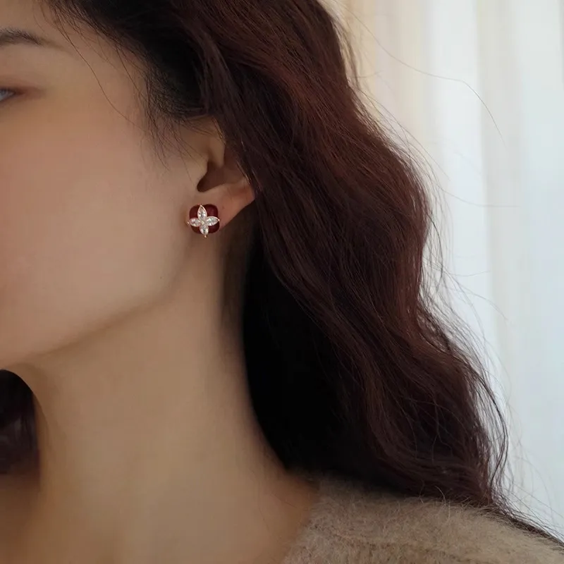 WAW Gold Plated Copper, Drip Glaze, Zircon Stud Earrings Women's-4