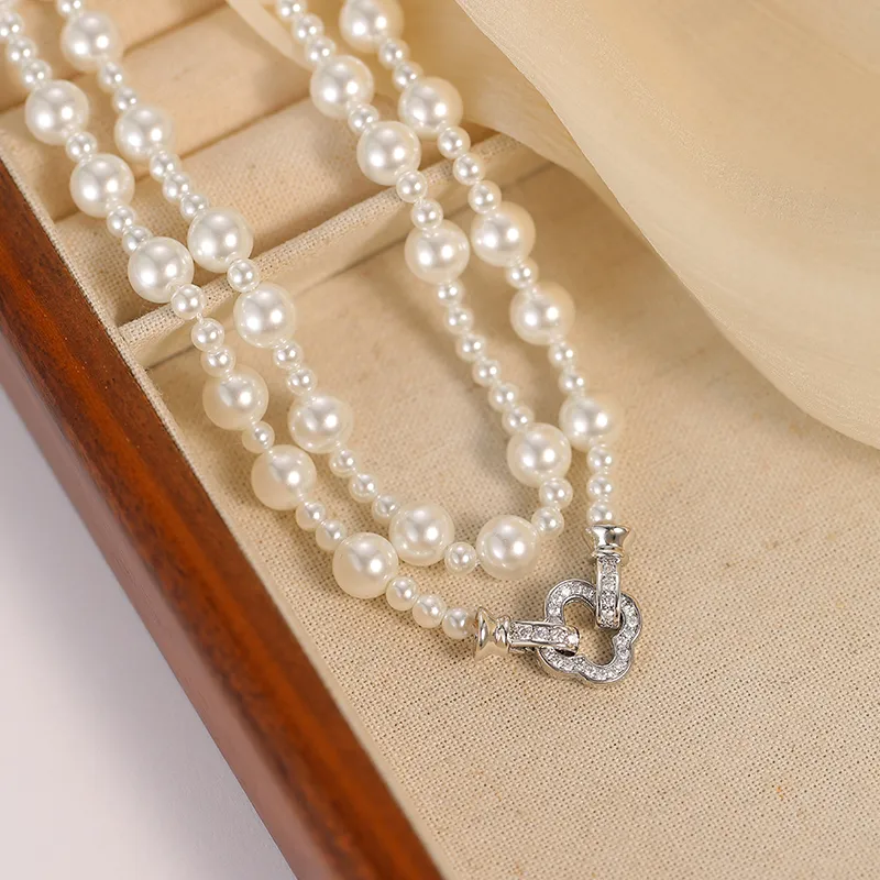 WAW Gold Plated Copper Zircon Faux Pearl Necklaces Women's-7