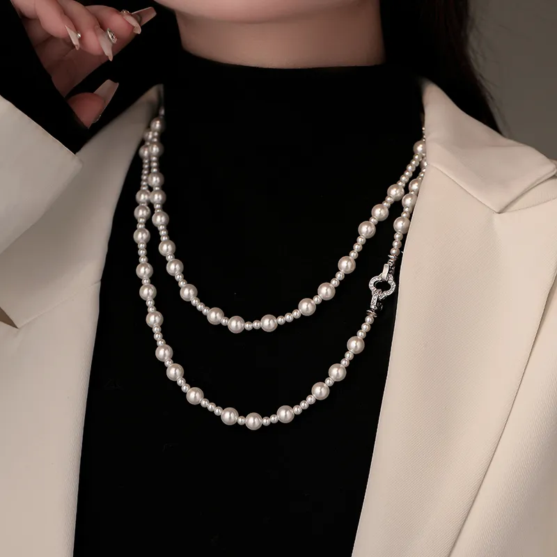 WAW Gold Plated Copper Zircon Faux Pearl Necklaces Women's-5