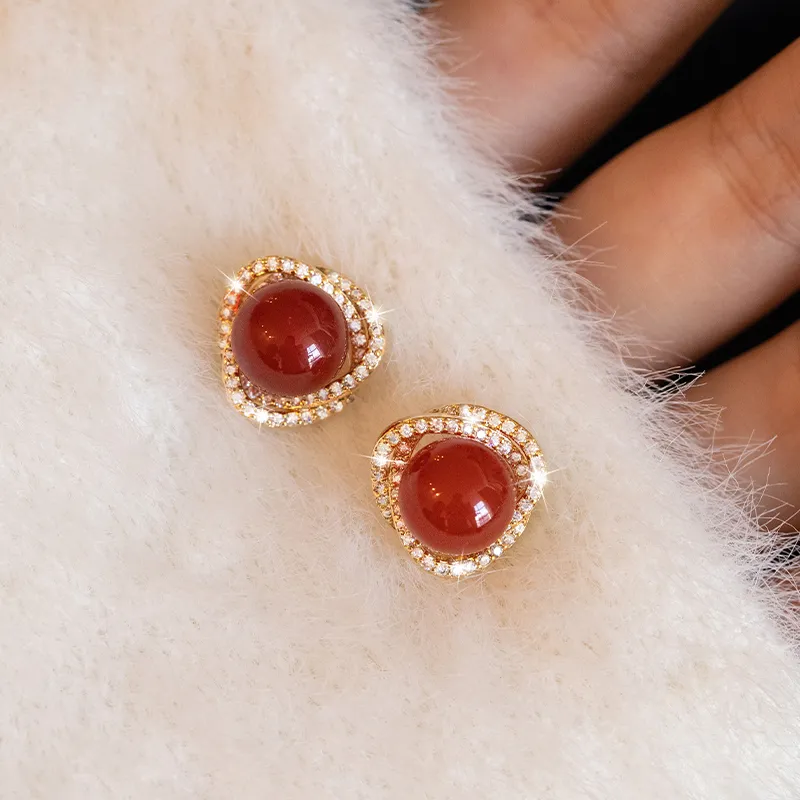 WAW Gold Plated Copper Zircon Glass Earrings Women's-6