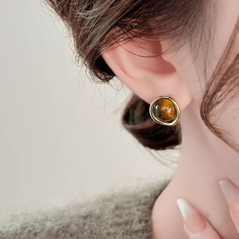 WAW Gold Plated Copper Glass Earrings Women's-3