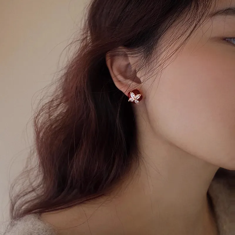 WAW Gold Plated Copper, Drip Glaze, Zircon Stud Earrings Women's-2
