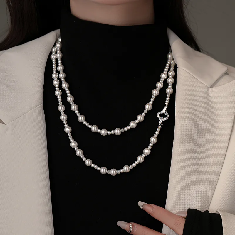 WAW Gold Plated Copper Zircon Faux Pearl Necklaces Women's-6