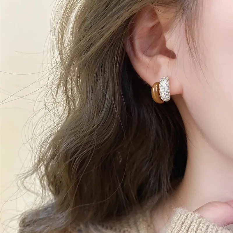 WAW Gold Plated Copper Zircon Drip Glaze Earrings Women's-11
