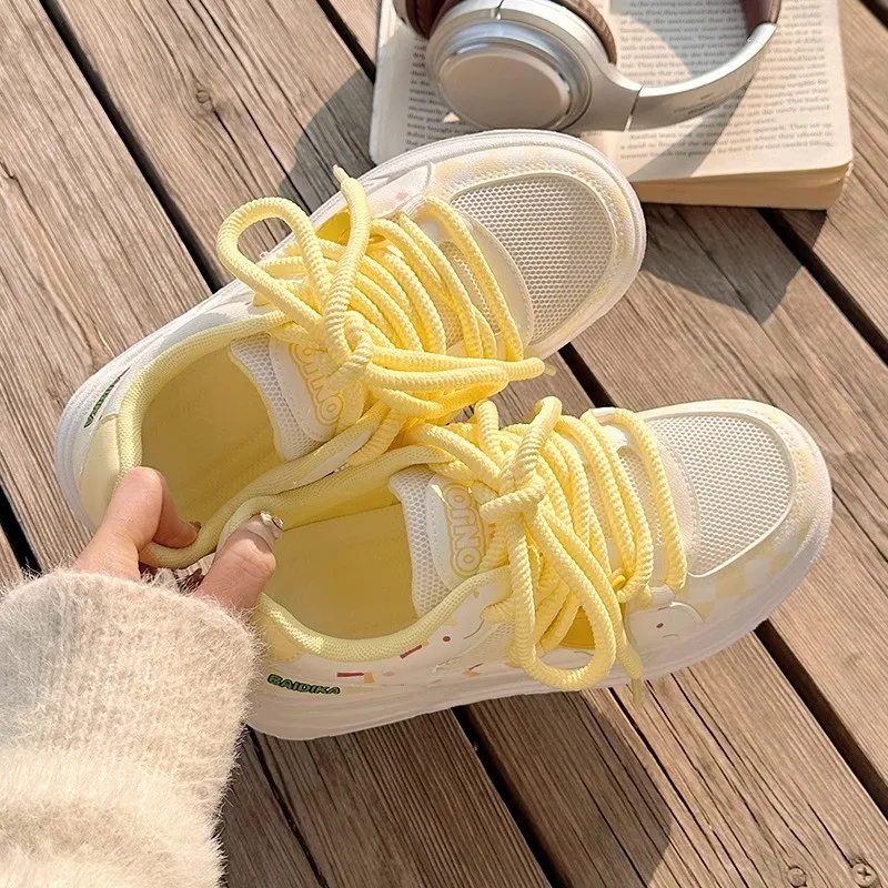 Nrillo Skateboard Shoes Women's Low Top Yellow-3
