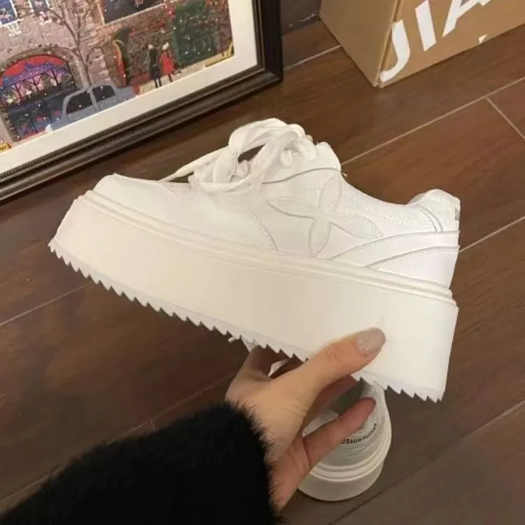 Nrillo Coverage Warm Slip Resistant Cushioning Wear Resistant Height Increasing Low Top Skateboard Shoes Women's White-2