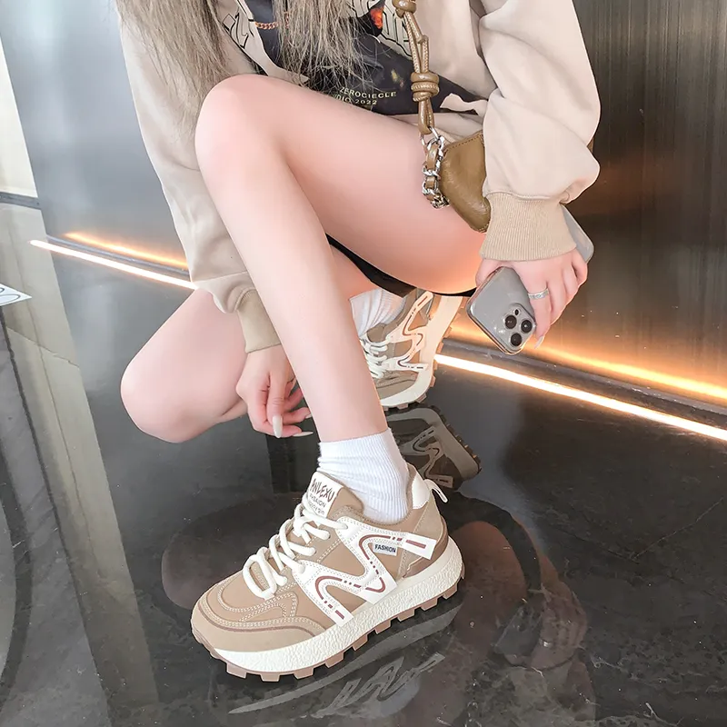 Nrillo Anti Slip Wear Resistant Breathable Height Increasing Low Top Casual Shoes Women's-9