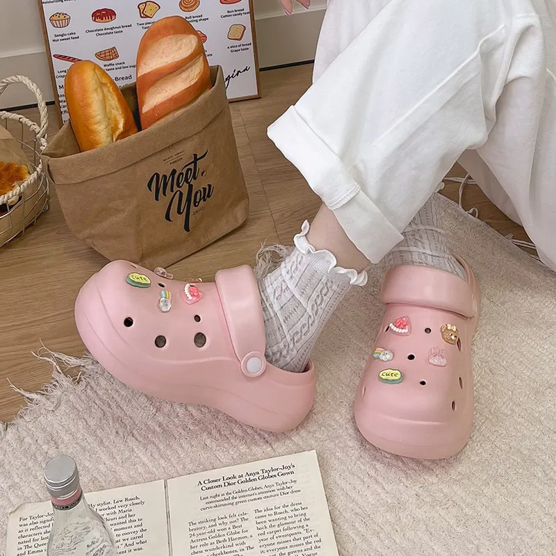 JINGEYU Spring Summer Girlish Minimalist Cute Versatile Women's Crystal Rabbit Shoe Flower DIY Slippers-7