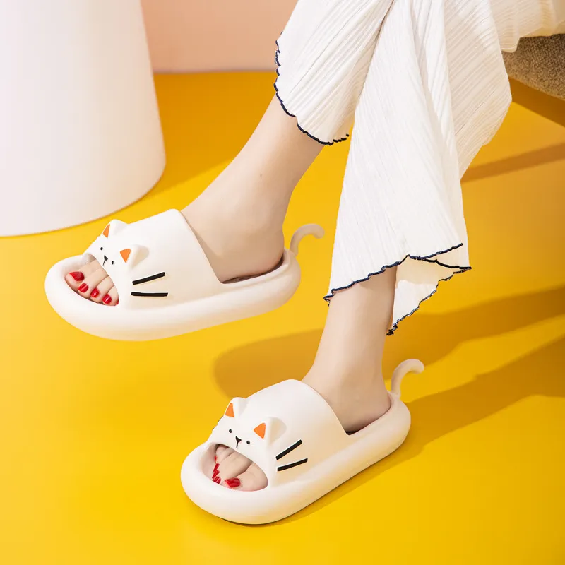 JINGEYU Summer Platform Kitten Tail Slip Resistant Abrasion Resistant Soft Women's Slide on Home Cute Slippers-1