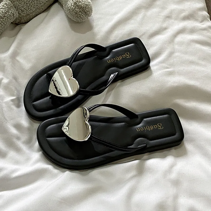 JINGEYU Women's Summer Flip Flops With Heart Shaped Design-1