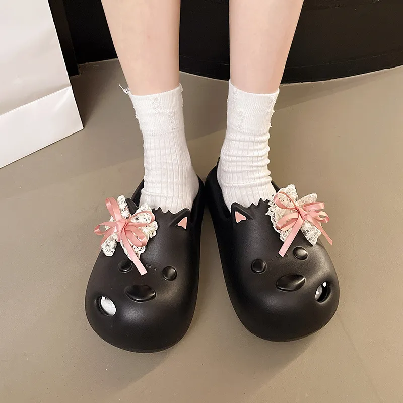 JINGEYU Cute Lace Up Bowknot Casual Puppy Closed Toe Slippers With Platform Height, Soft And Springy Feeling-6
