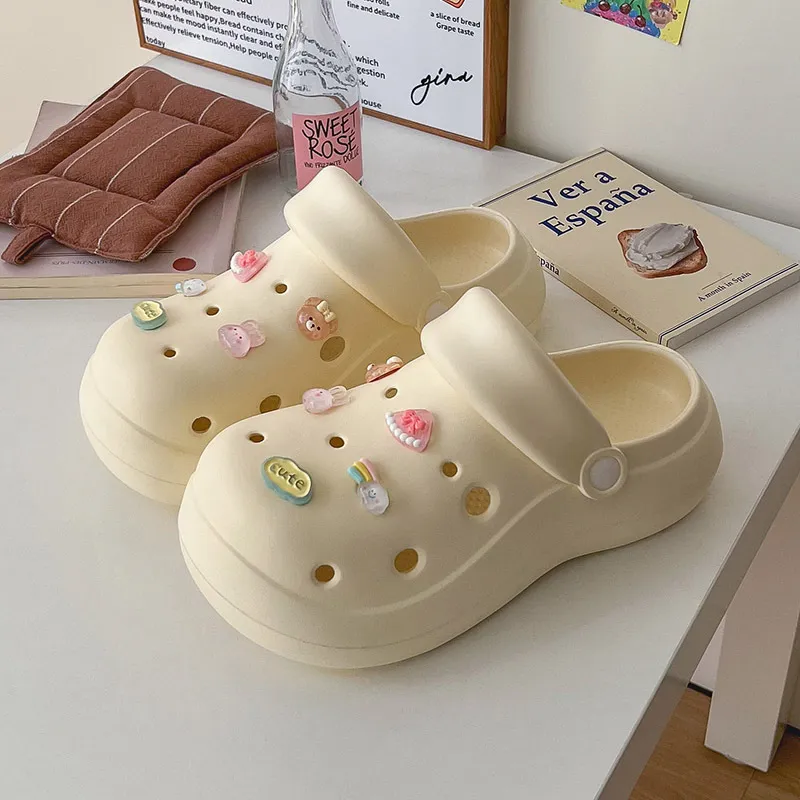 JINGEYU Spring Summer Girlish Minimalist Cute Versatile Women's Crystal Rabbit Shoe Flower DIY Slippers-5