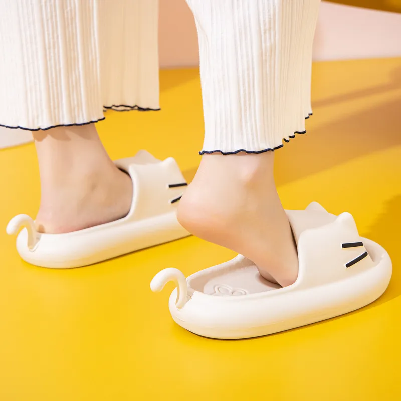 JINGEYU Summer Platform Kitten Tail Slip Resistant Abrasion Resistant Soft Women's Slide on Home Cute Slippers-2