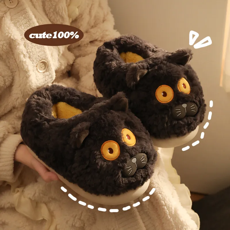 JINGEYU Winter Cartoon Insulated Cotton Slippers Indoor Home Cute Students Warm Velvet Slippers-3