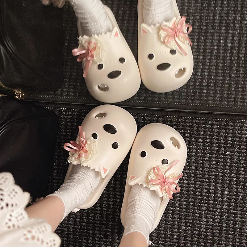 JINGEYU Cute Lace Up Bowknot Casual Puppy Closed Toe Slippers With Platform Height, Soft And Springy Feeling-1