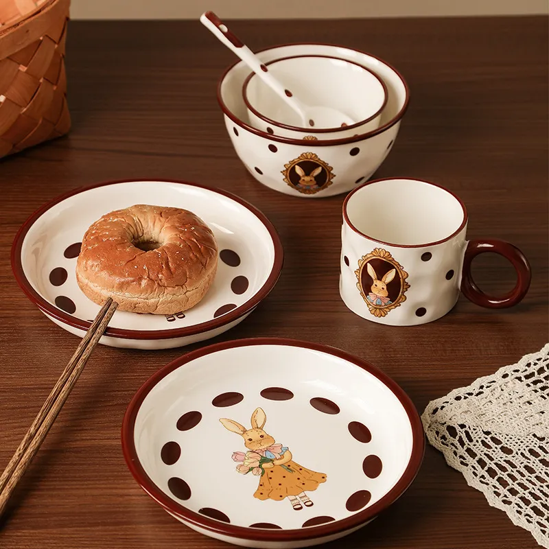 JINGEYU Two Person Dining Bowl And Plate Set With Chopsticks Gift Box Set-4