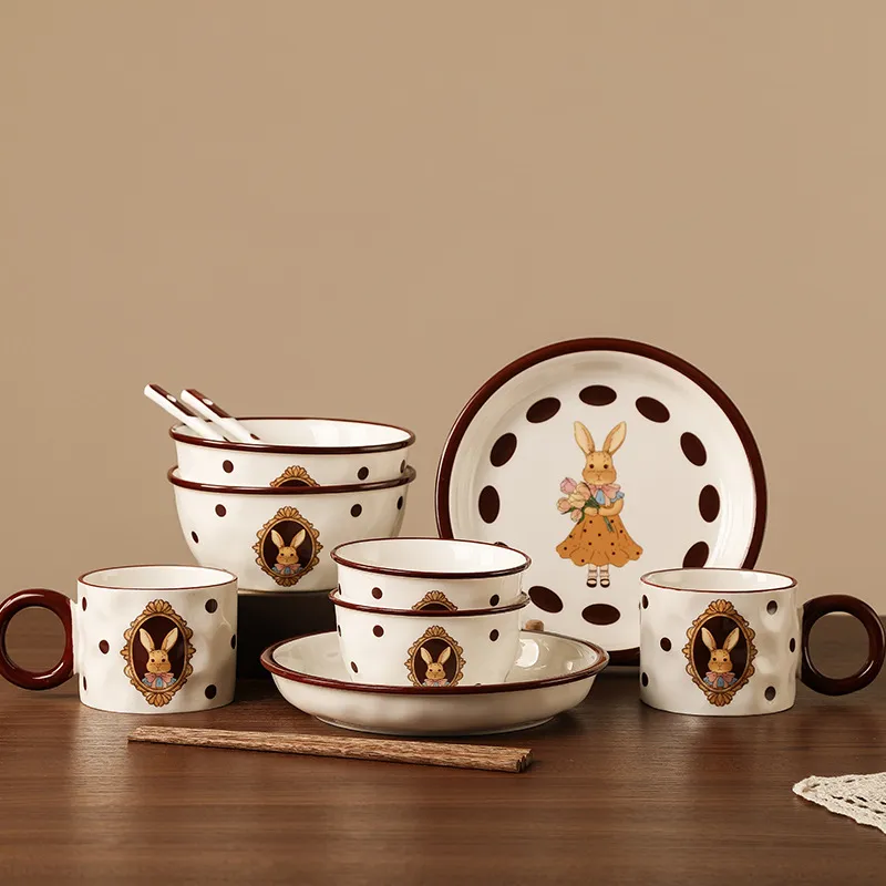 JINGEYU Two Person Dining Bowl And Plate Set With Chopsticks Gift Box Set-2