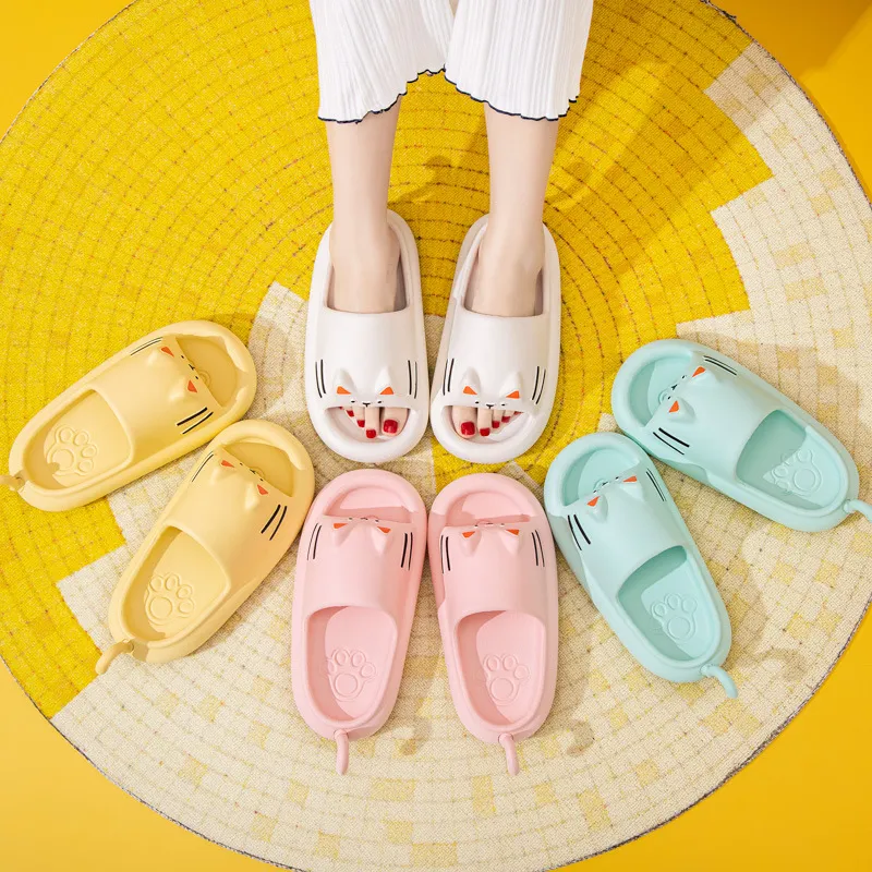 JINGEYU Summer Platform Kitten Tail Slip Resistant Abrasion Resistant Soft Women's Slide on Home Cute Slippers-4