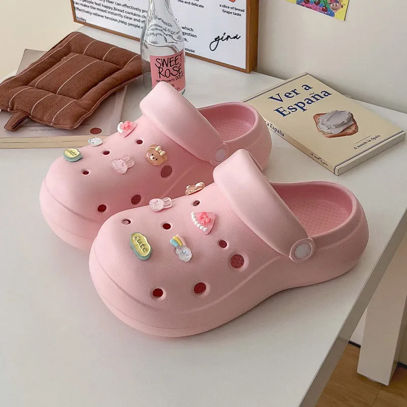JINGEYU Spring Summer Girlish Minimalist Cute Versatile Women's Crystal Rabbit Shoe Flower DIY Slippers-9