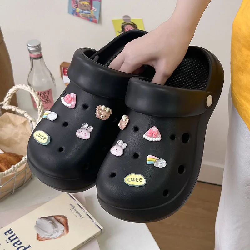JINGEYU Spring Summer Girlish Minimalist Cute Versatile Women's Crystal Rabbit Shoe Flower DIY Slippers-2